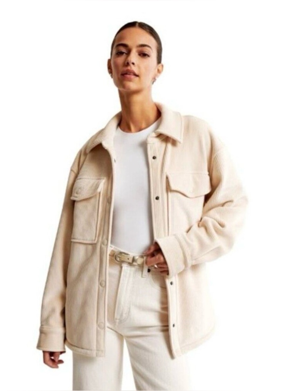 Abercrombie & Fitch Corduroy Shirt Jacket in Cream